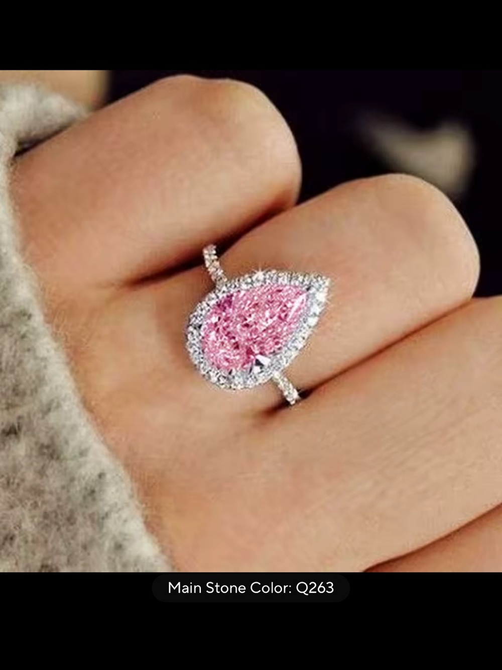 Pink Teardrop Halo Ring with Pavé Band
